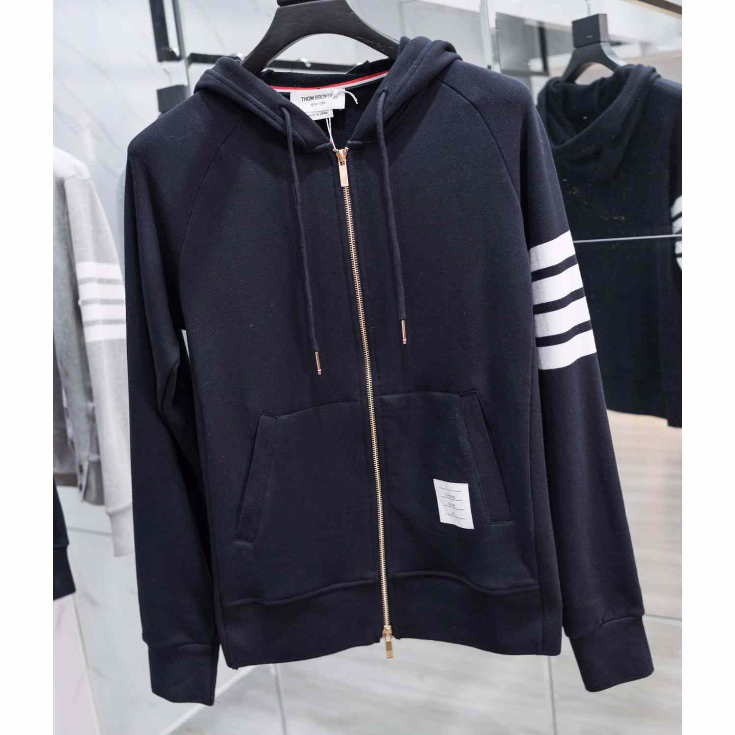 Thom Browne 4-Bar Zip-Up Cotton Hoodie - DesignerGu