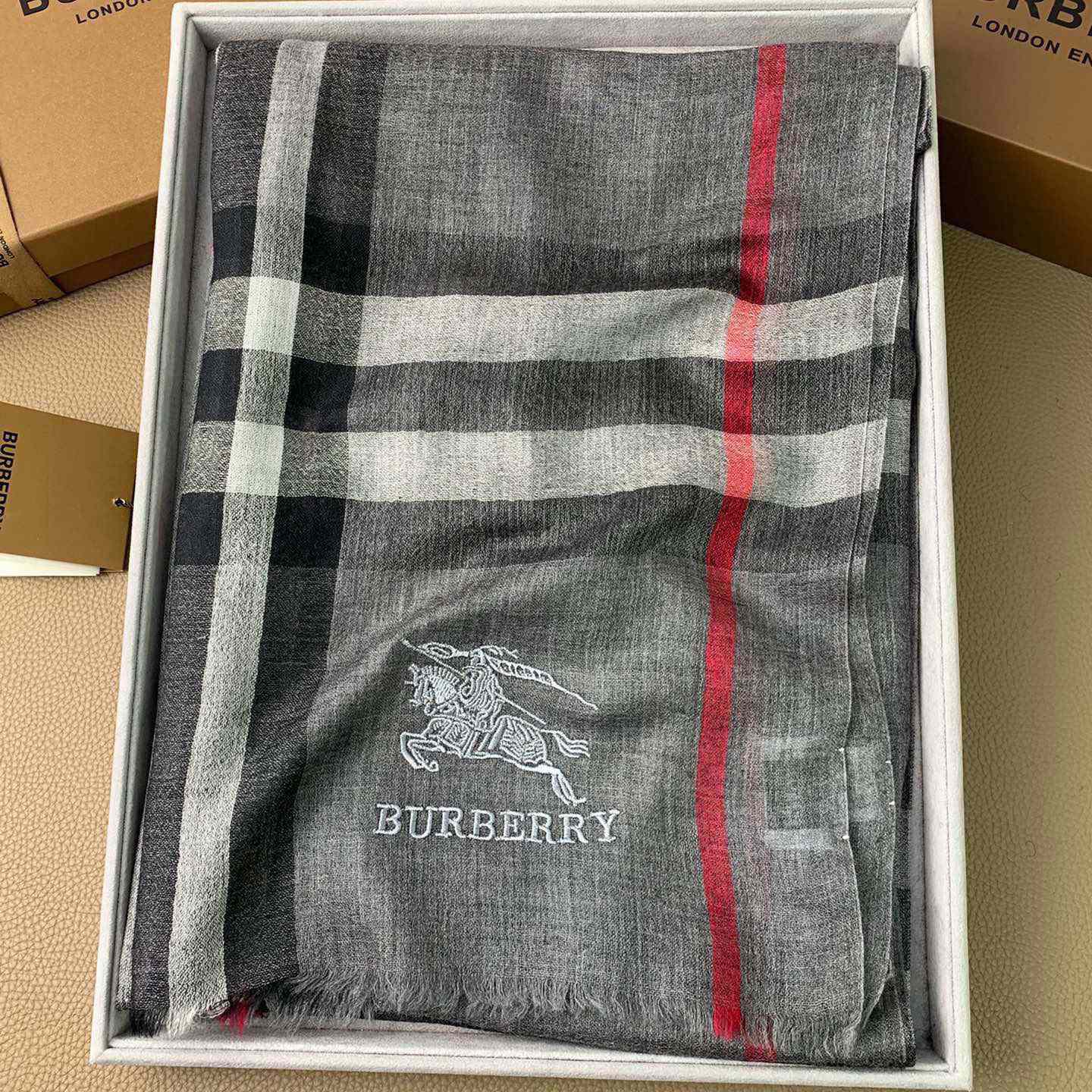 Burberry Lightweight Check Wool Silk Scarf - DesignerGu