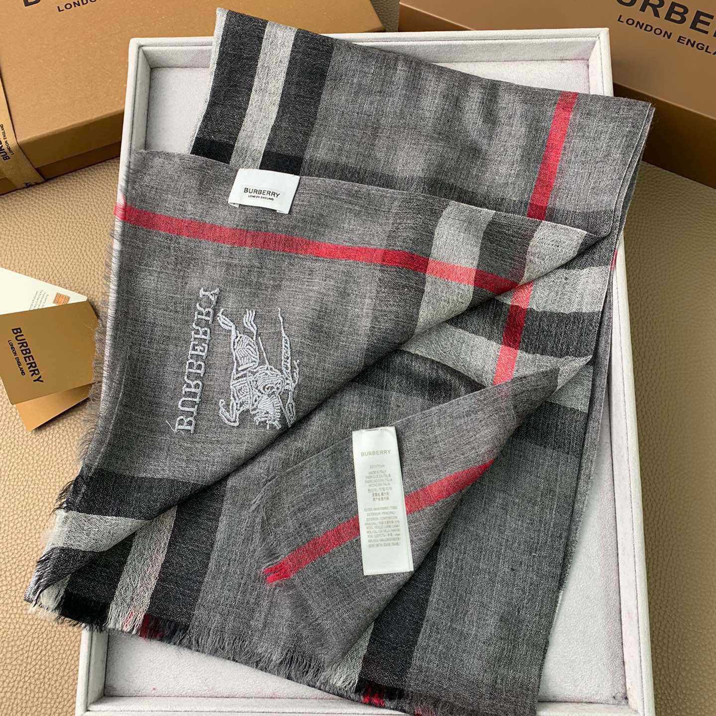 Burberry Lightweight Check Wool Silk Scarf - DesignerGu