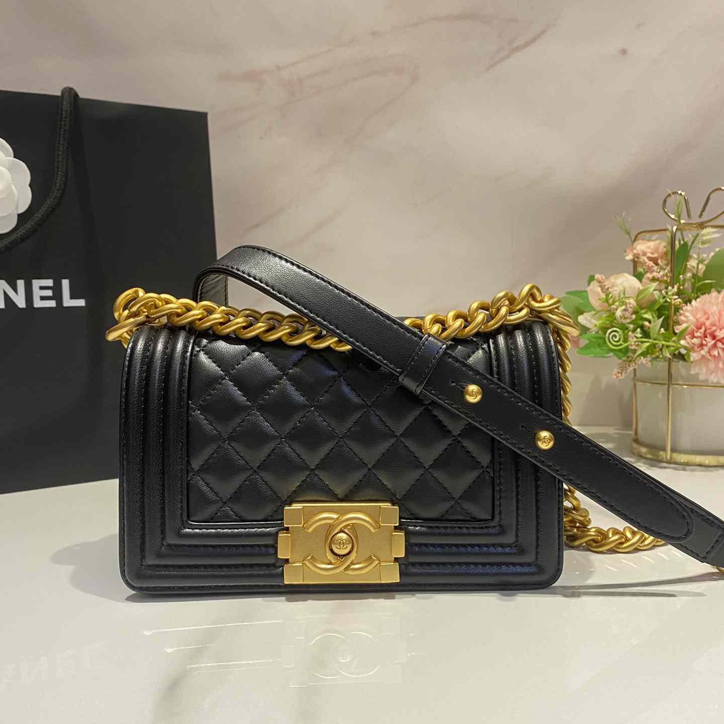 Chanel Lambskin Quilted Small Boy Flap Black  20cm - DesignerGu