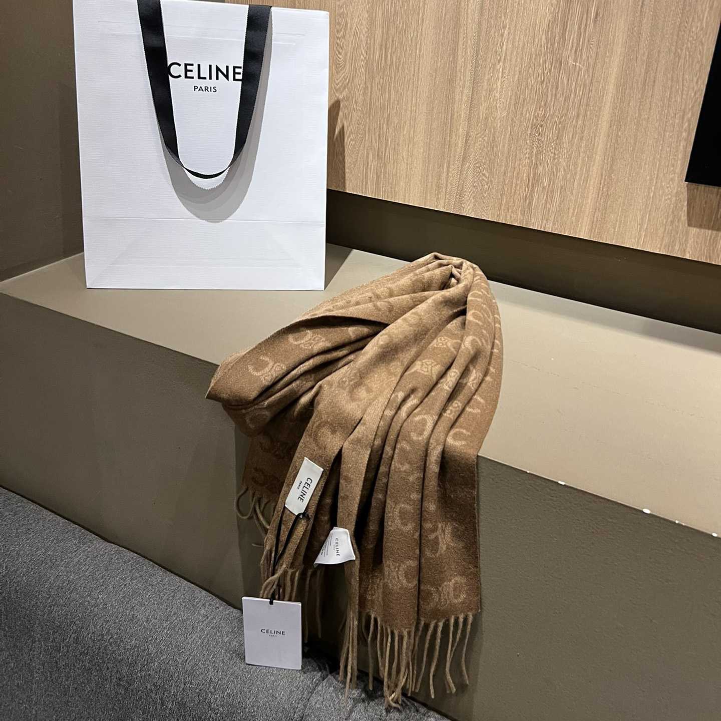 Celine Scarf In Monogram Cashmere Beige/toffee - DesignerGu