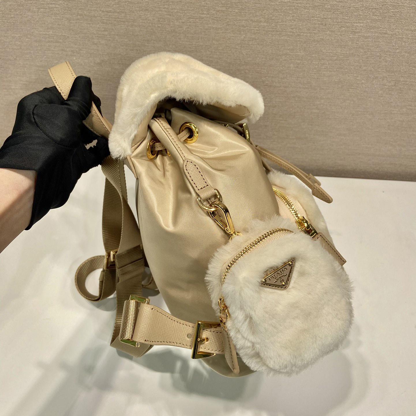 Prada Re-Nylon And Shearling Backpack - DesignerGu