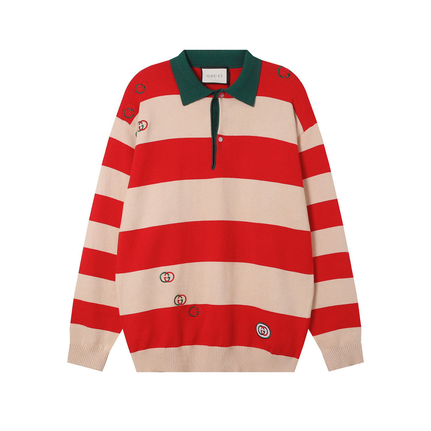 Gucci Embroidered Striped Knit Polo - DesignerGu