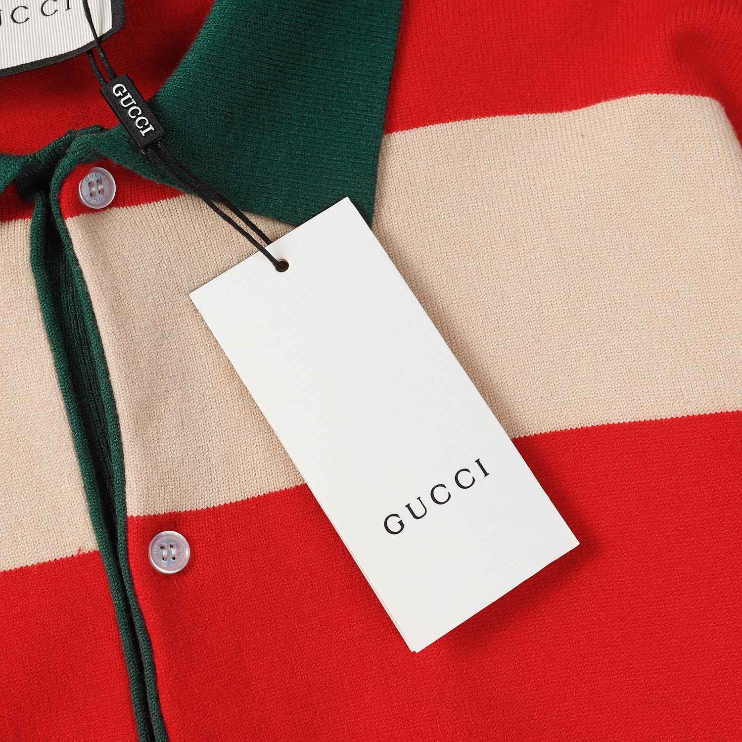 Gucci Embroidered Striped Knit Polo - DesignerGu