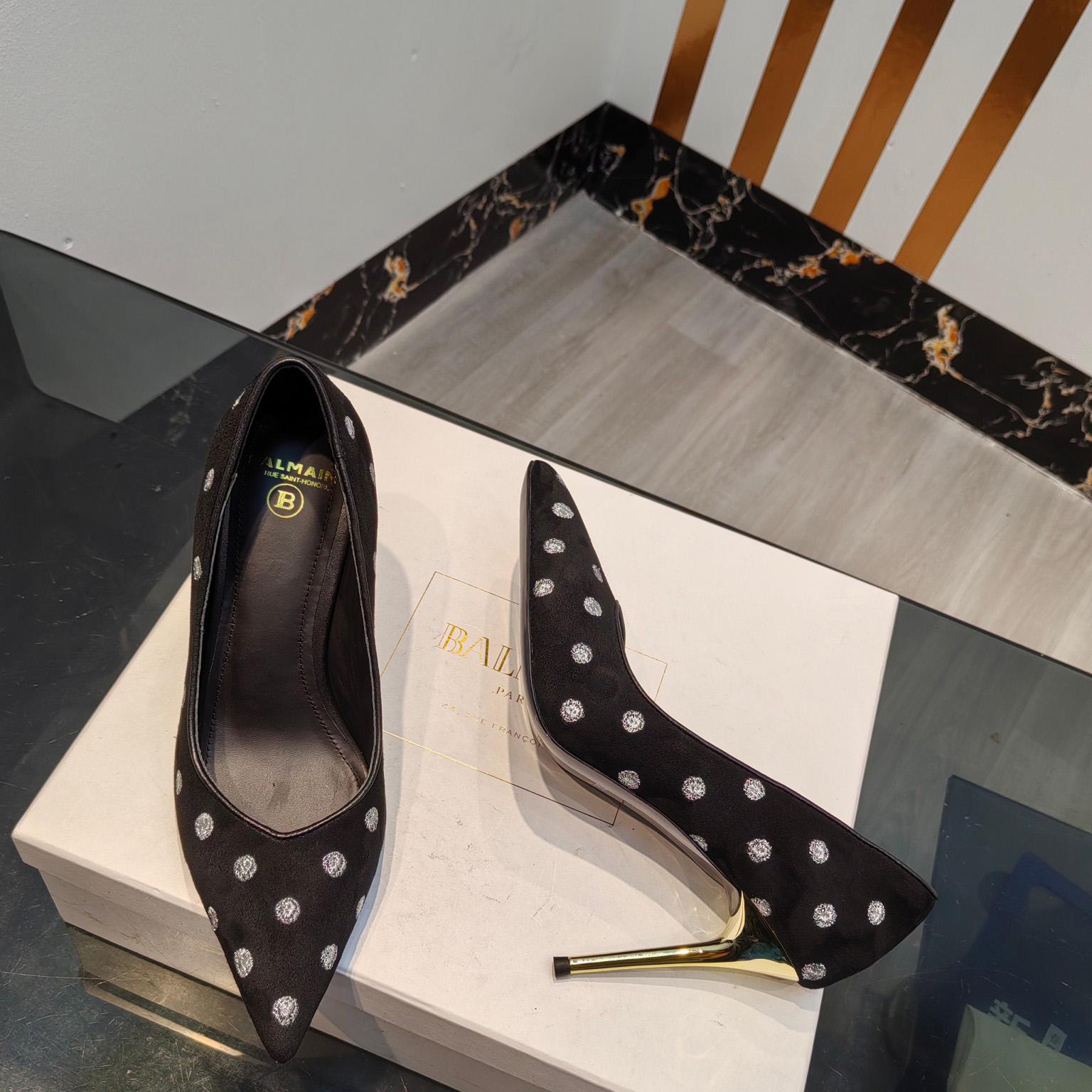 Balmain Polka Dot Velvet Pumps  - DesignerGu