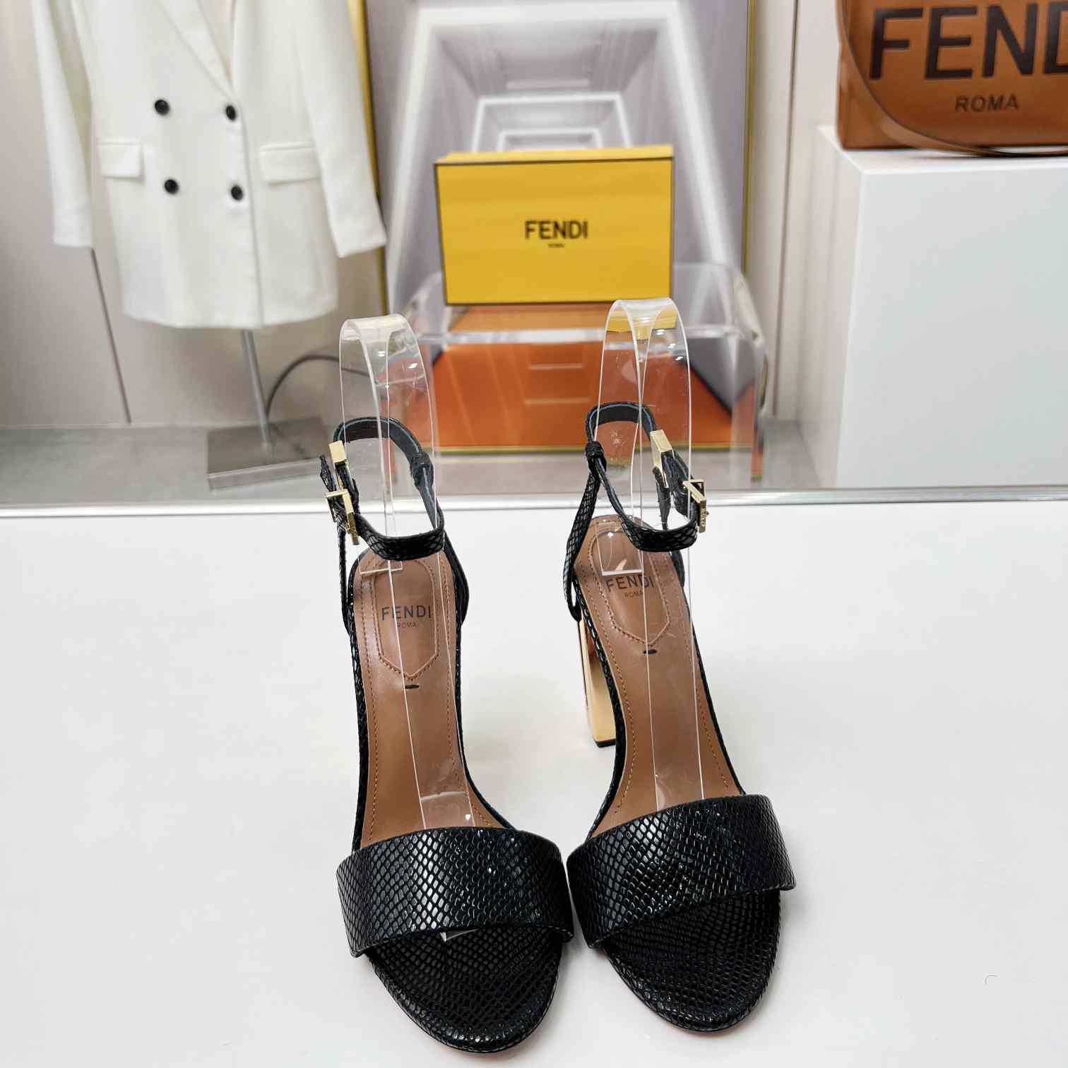 Fendi Delfina Black karung High-heeled Sandals - DesignerGu