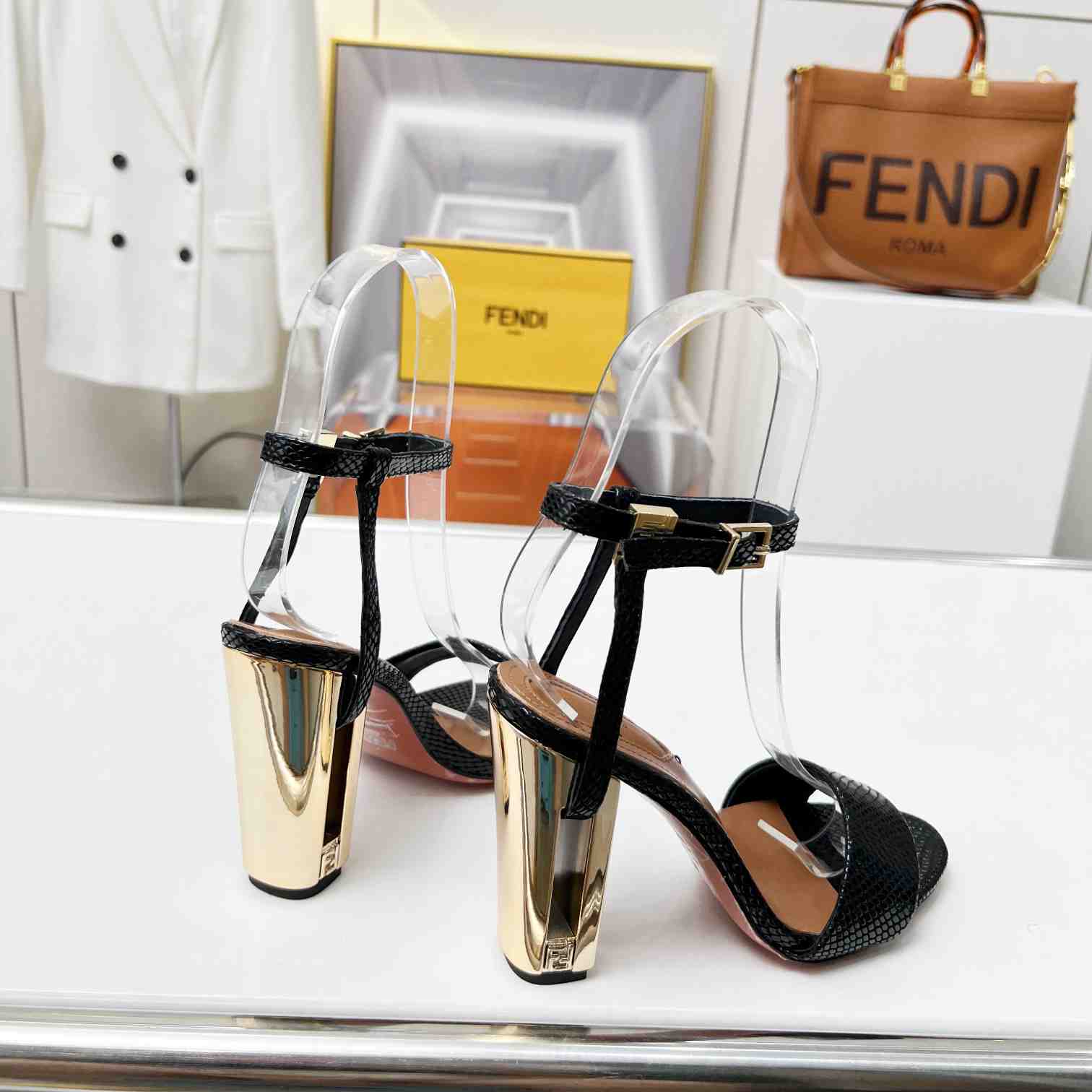 Fendi Delfina Black karung High-heeled Sandals - DesignerGu