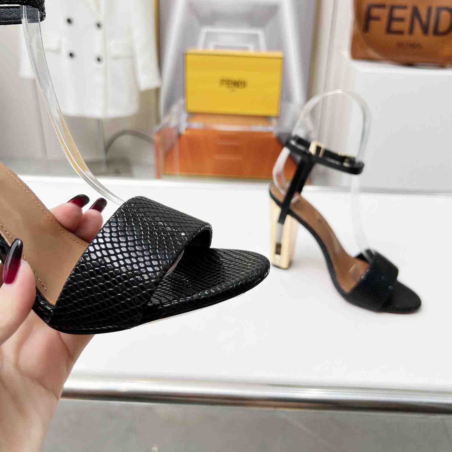 Fendi Delfina Black karung High-heeled Sandals - DesignerGu