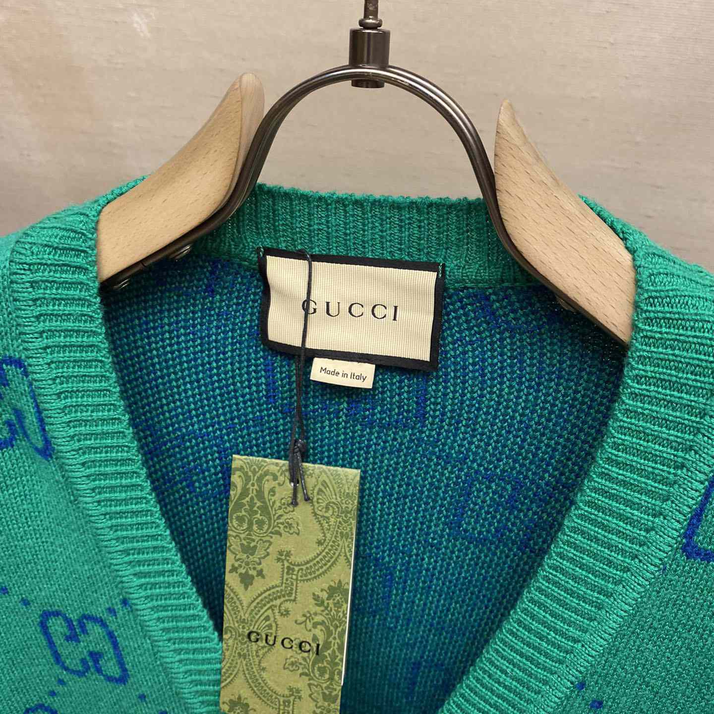 Gucci Green Knit GG Cardigan  - DesignerGu