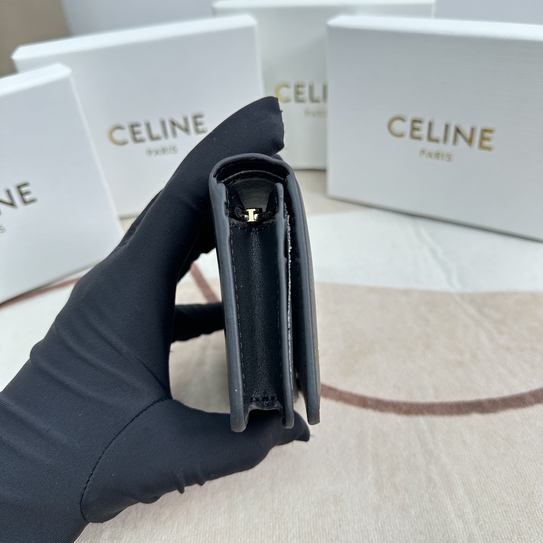 Celine Triomphe Compact Wallet In Shiny Calfskin - DesignerGu