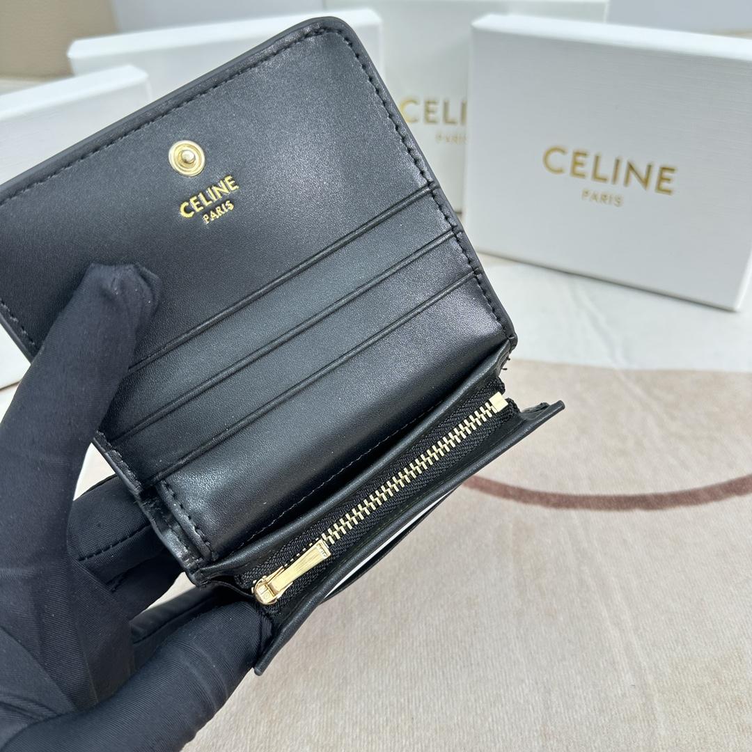 Celine Triomphe Compact Wallet In Shiny Calfskin - DesignerGu