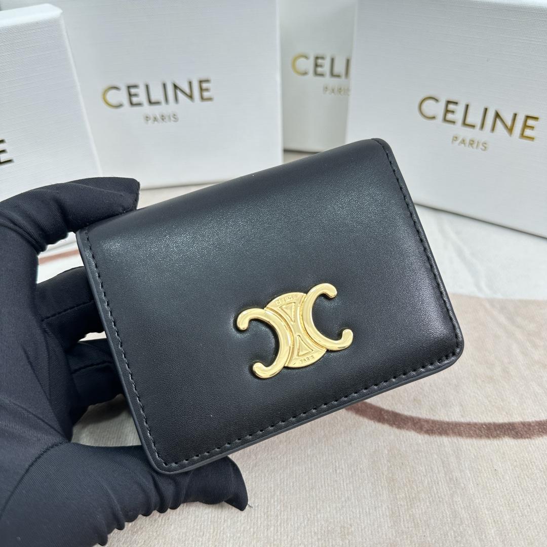 Celine Triomphe Compact Wallet In Shiny Calfskin - DesignerGu