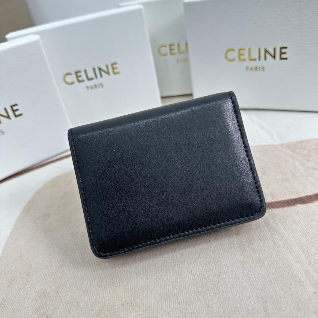 Celine Triomphe Compact Wallet In Shiny Calfskin - DesignerGu