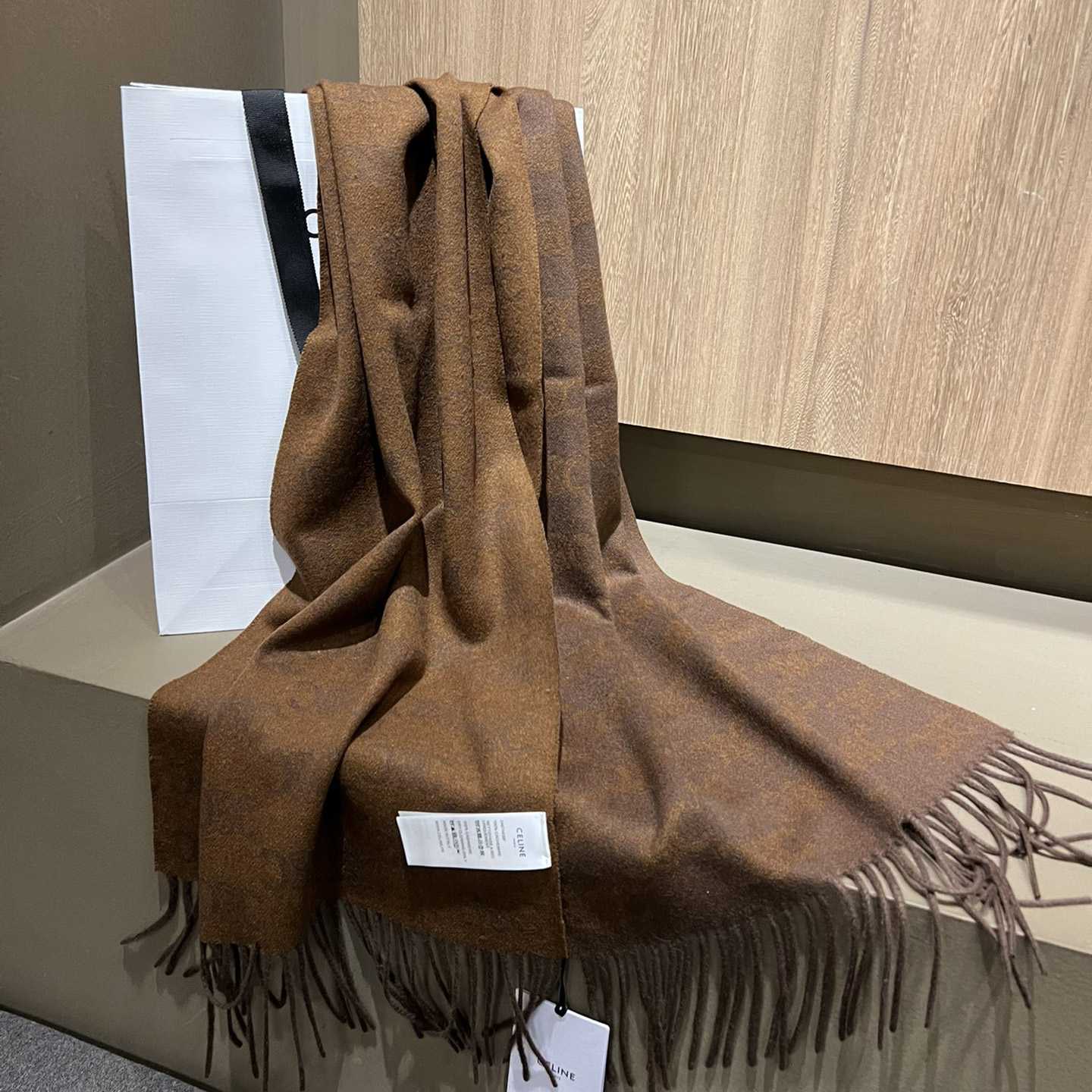 Celine Scarf In Monogram Cashmere Brown/toffee - DesignerGu