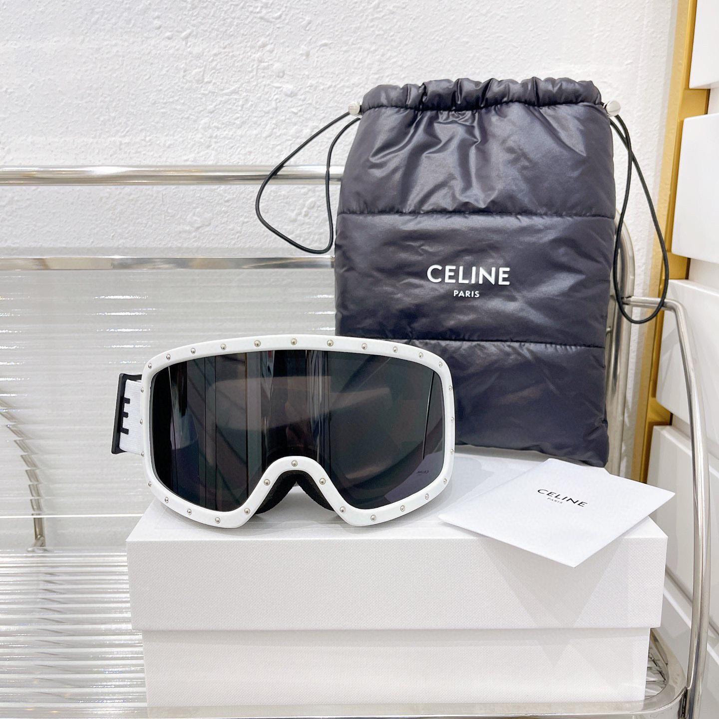 Celine White Logo Ski Goggles - DesignerGu