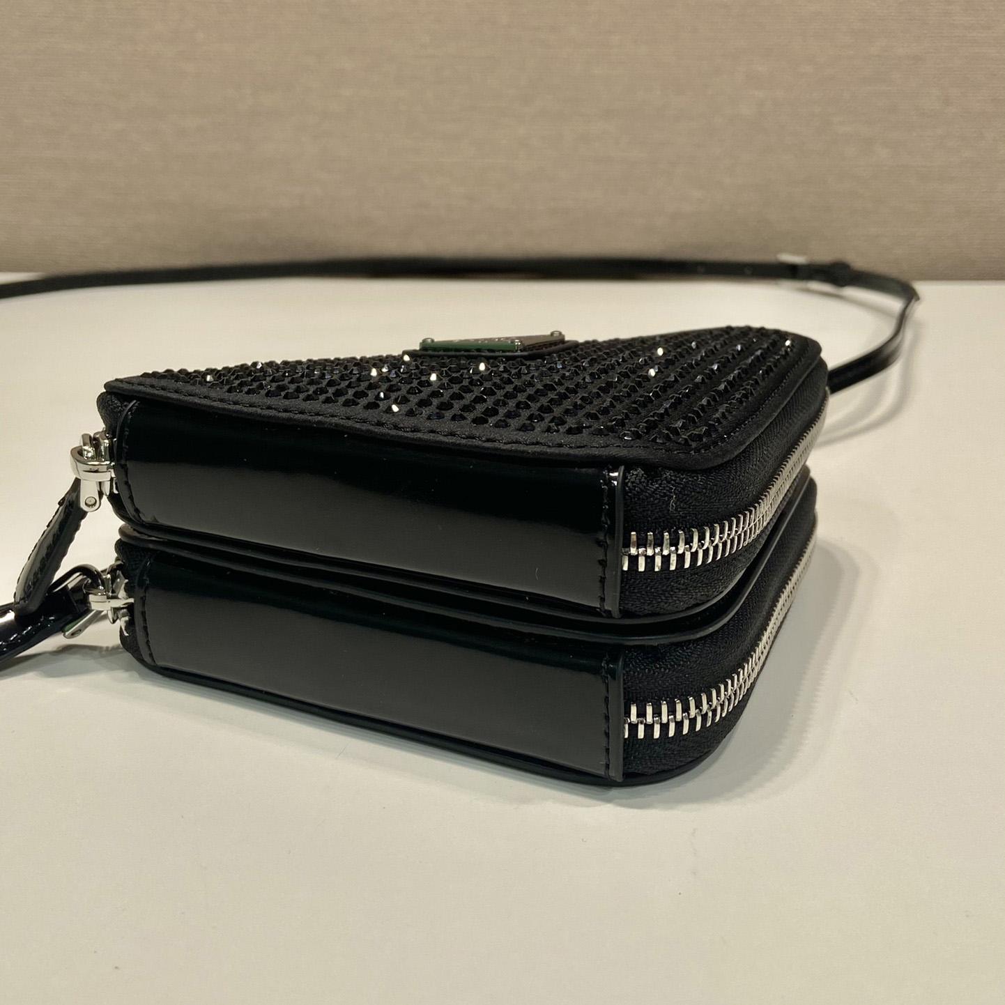 Prada Triangular Embellished Satin And Leather Mini-pouch - DesignerGu