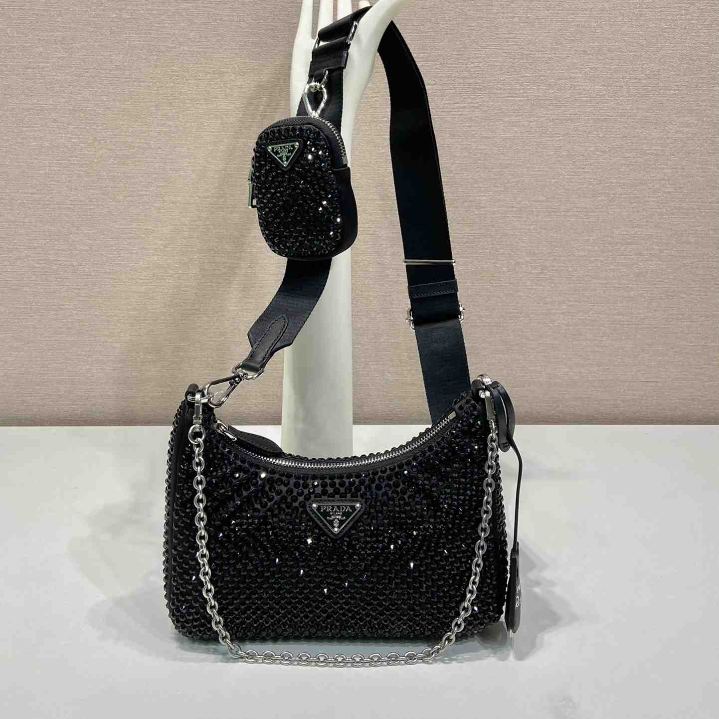 Prada Re-Edition 2005 Satin Bag With Crystals - DesignerGu