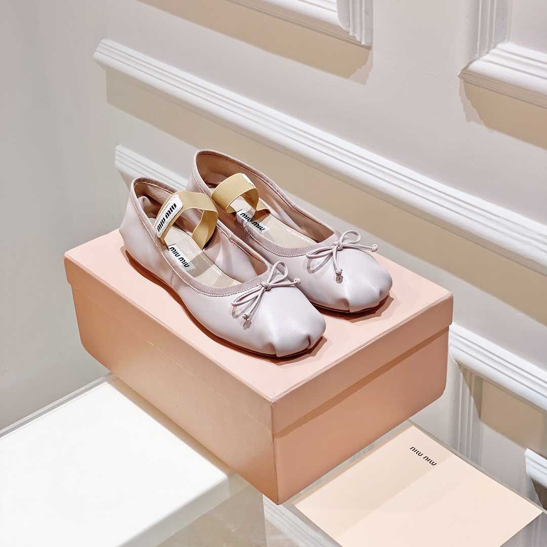 Miu Miu Satin Bow Ballerina Flats - DesignerGu