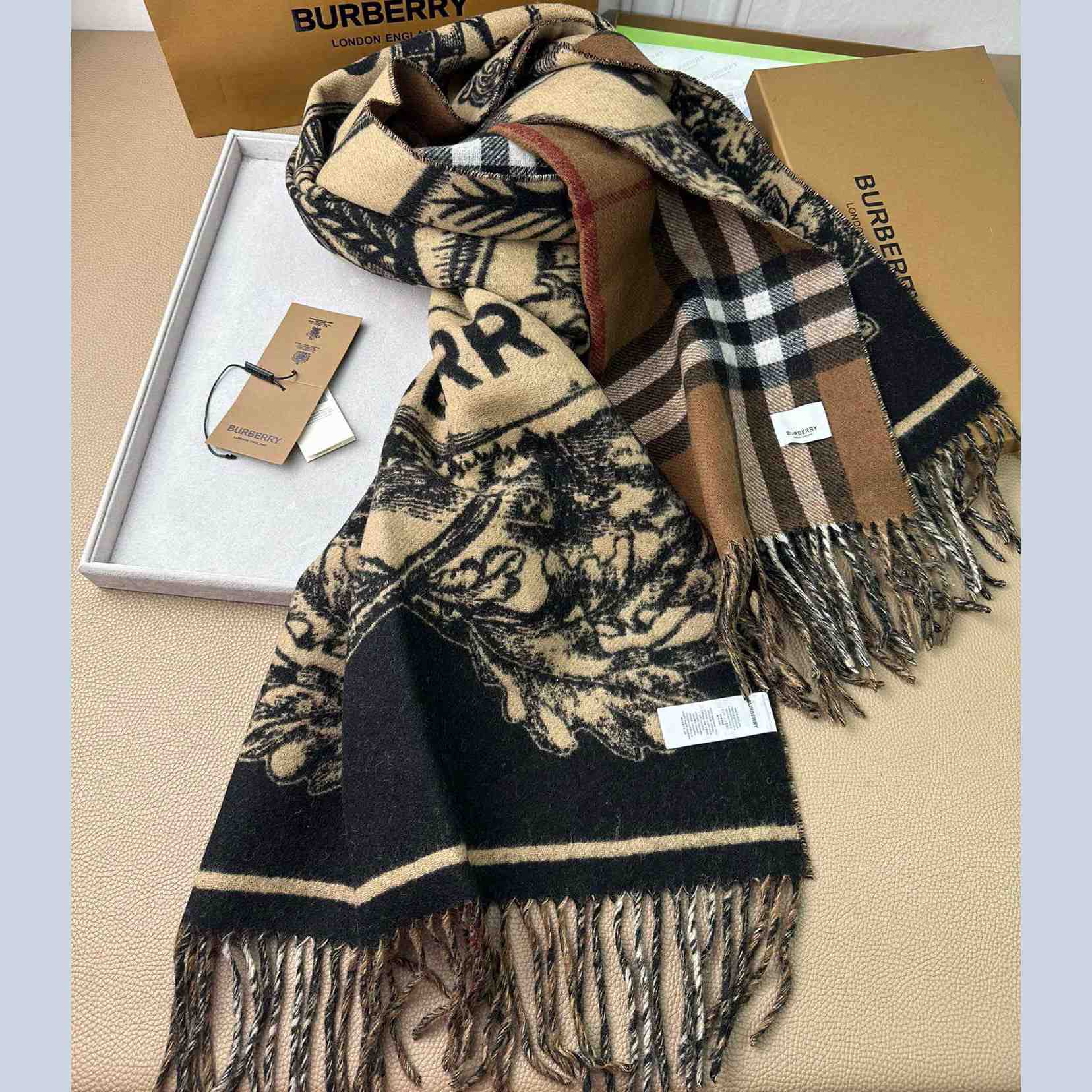 Burberry EKD Cashmere Reversible Scarf - DesignerGu