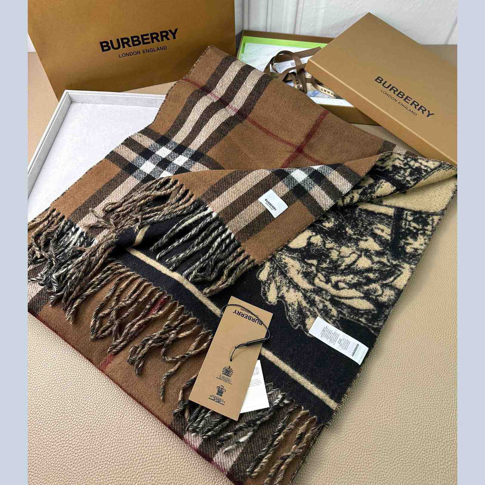 Burberry EKD Cashmere Reversible Scarf - DesignerGu