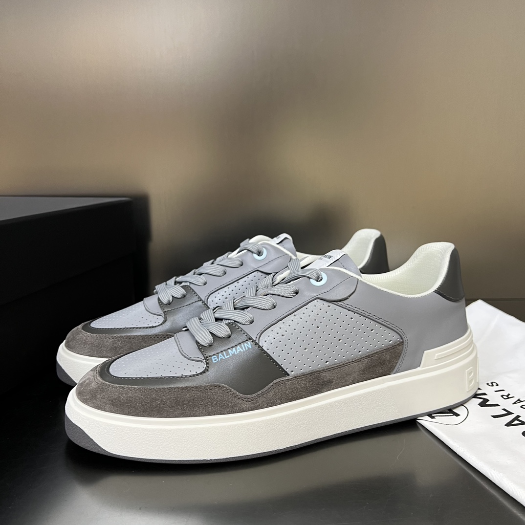 Balmain B-Court Flip Perforated Leather Trainers - DesignerGu