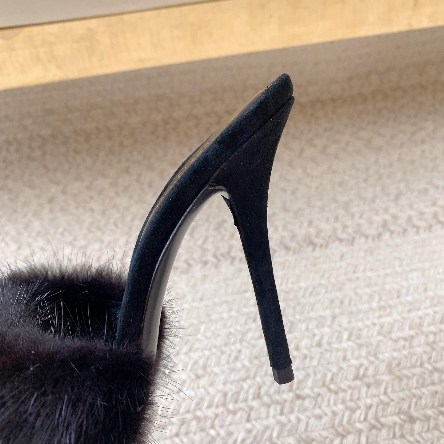 Saint Laurent LA 16 Mules In Animal-Free Fur And Suede  - DesignerGu