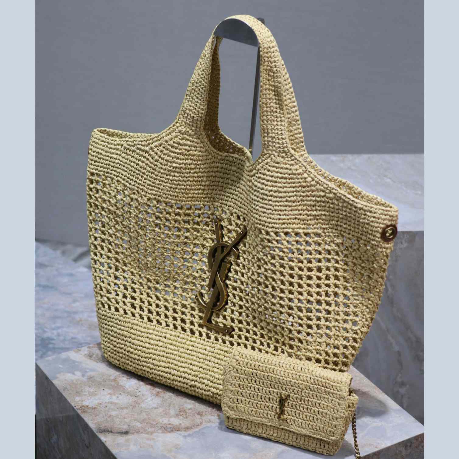 Saint Laurent YSL Icare Maxi Raffia Shopping Bag   47-61-8cm - DesignerGu