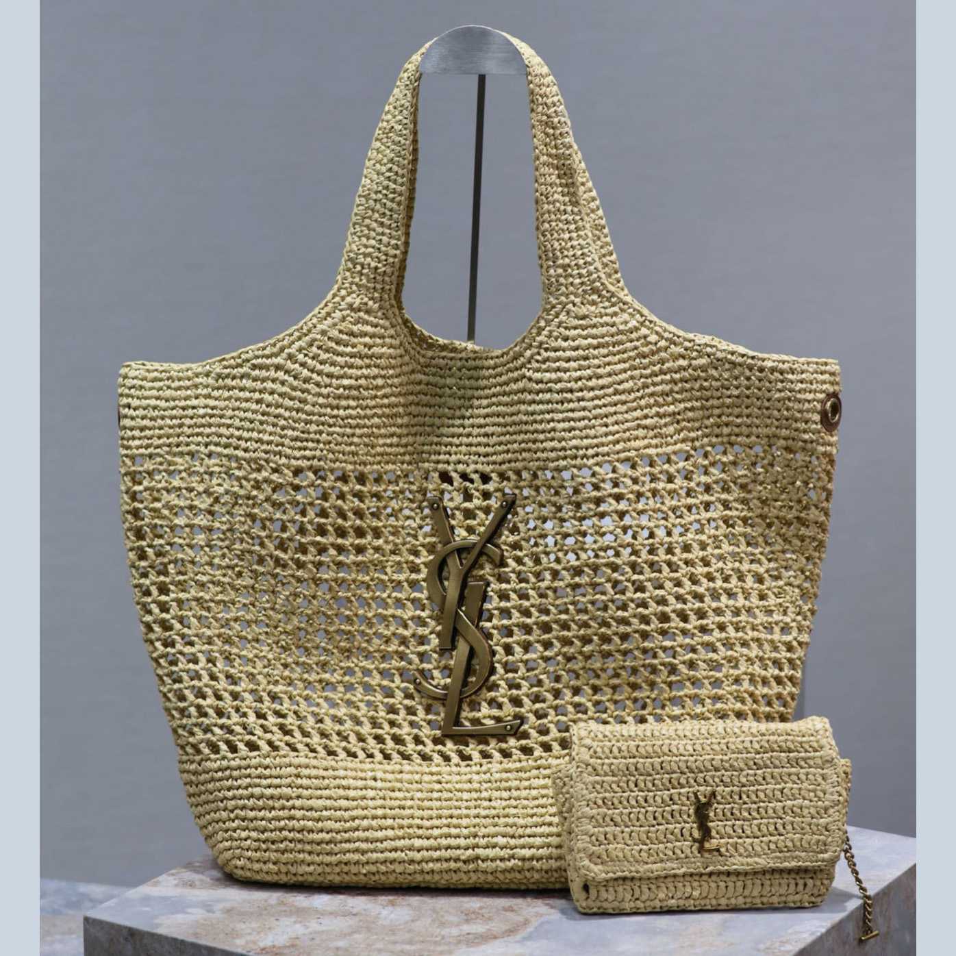 Saint Laurent YSL Icare Maxi Raffia Shopping Bag   47-61-8cm - DesignerGu