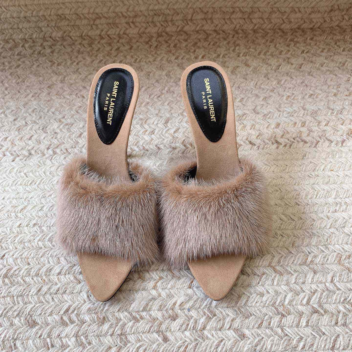 Saint Laurent LA 16 Mules In Animal-Free Fur And Suede  - DesignerGu