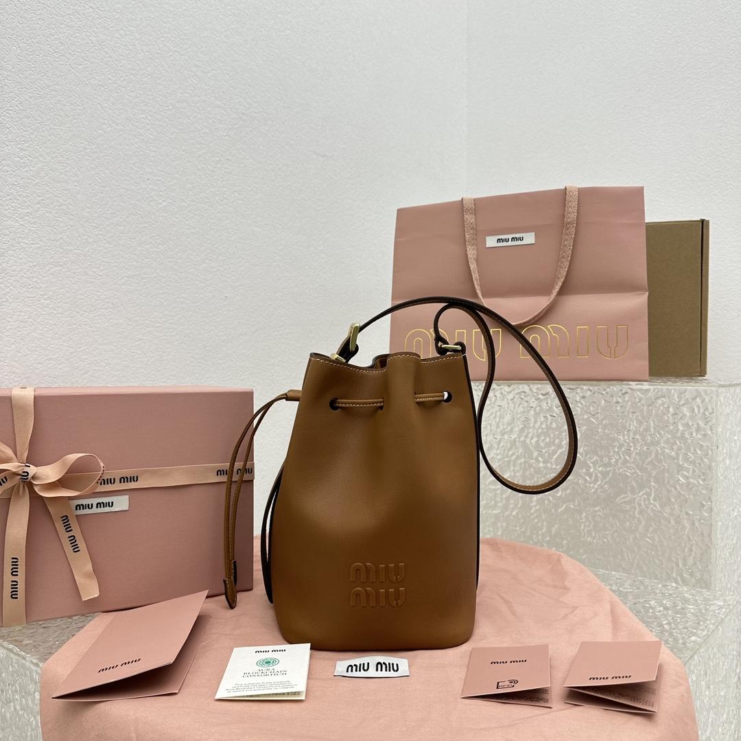 Miu Miu Leather Bucket Bag - DesignerGu