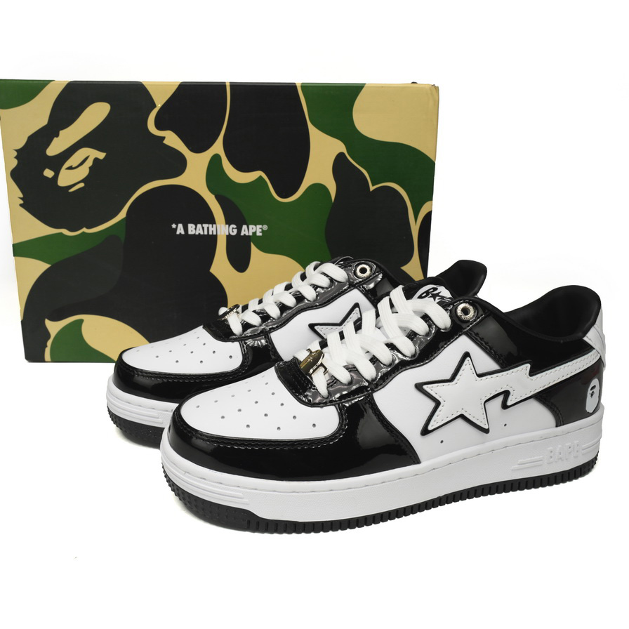 A Bathing Ape Bape Sta Low Black White Sneaker   1H70-191-001  - DesignerGu