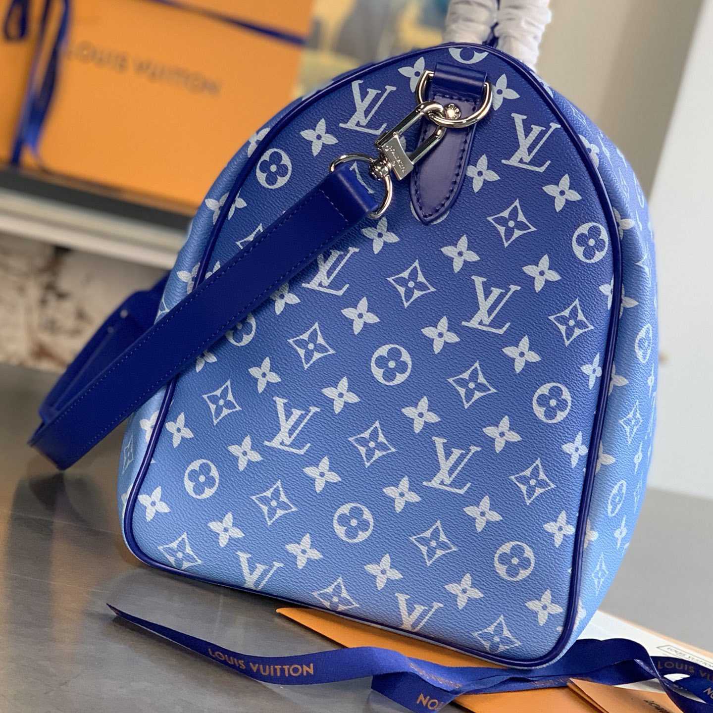 Louis Vuitton Keepall Bandouliere Clouds Monogram 50 Blue - DesignerGu