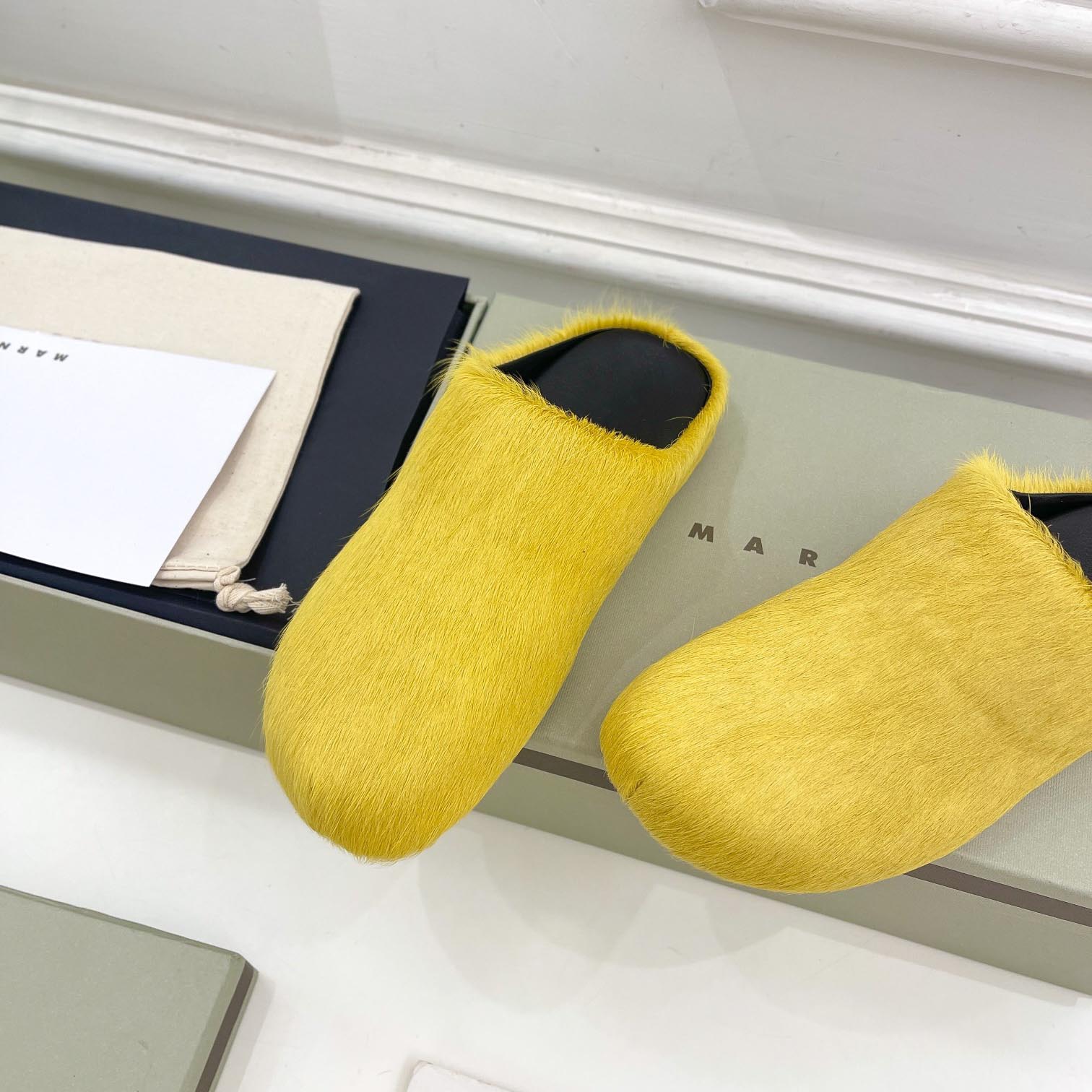 Marni Yellow Long Hair Calfskin Fussbett Sabot - DesignerGu