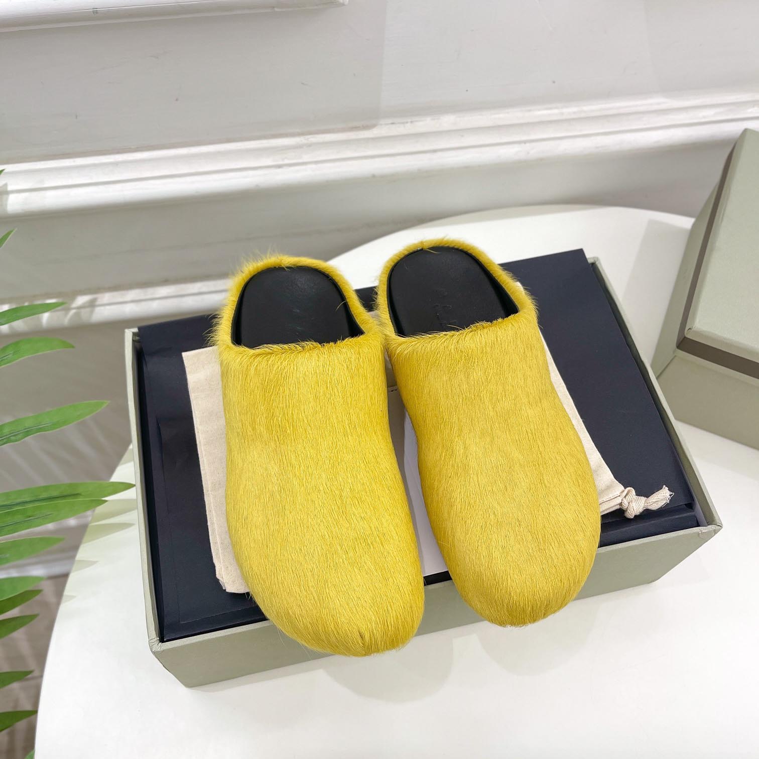 Marni Yellow Long Hair Calfskin Fussbett Sabot - DesignerGu