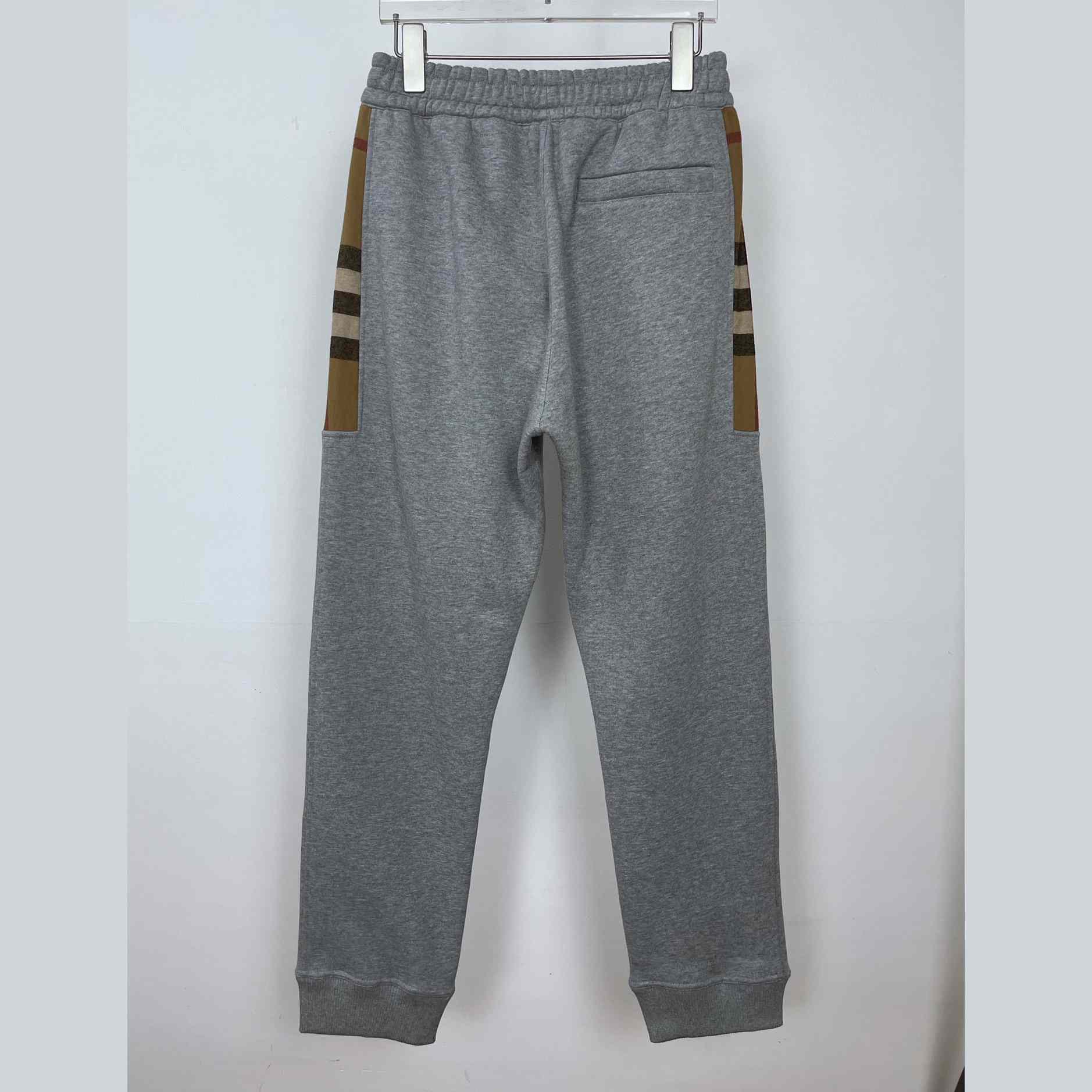 Burberry Check Panel Jogging Trousers In Grey - DesignerGu