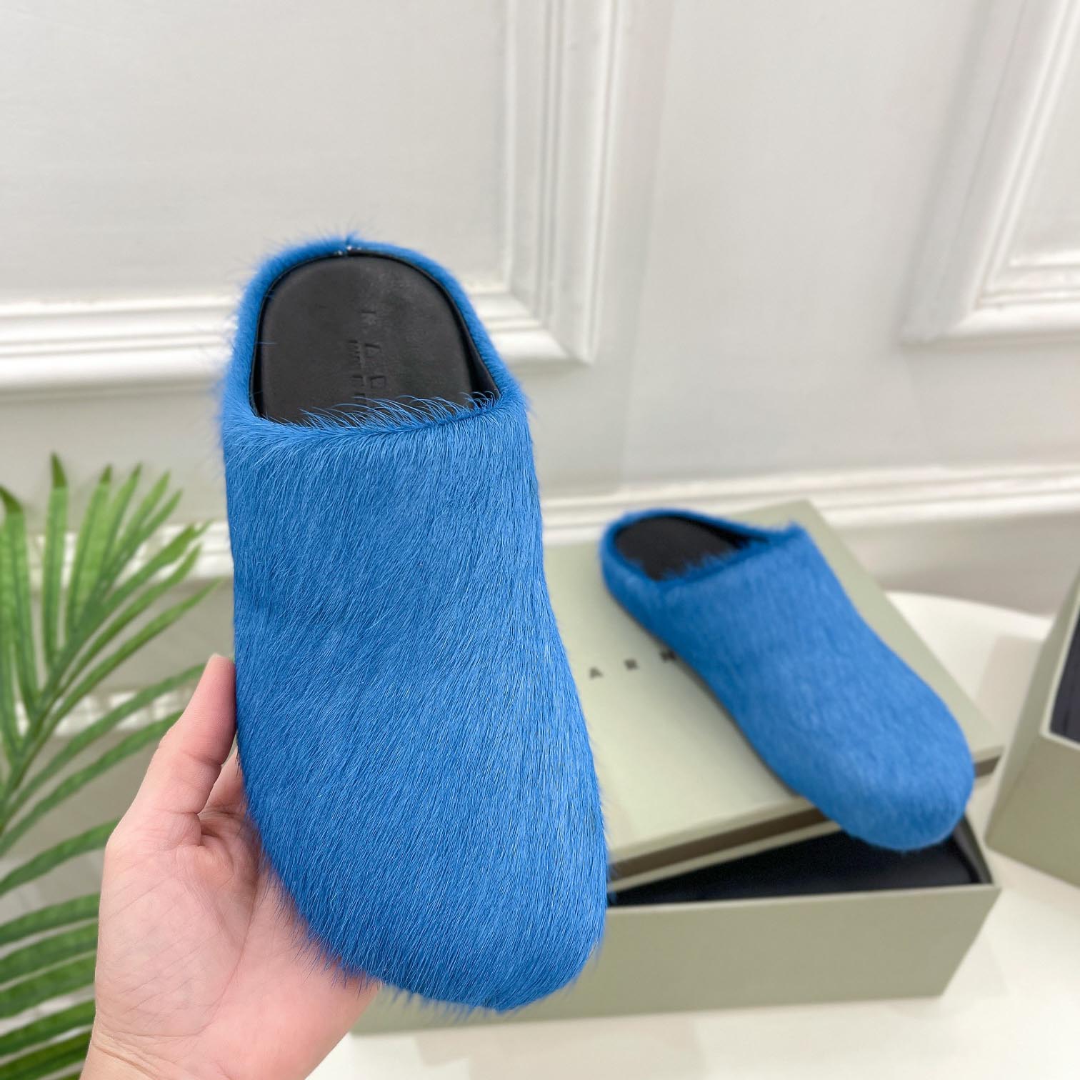 Marni Blue Long Hair Calfskin Fussbett Sabot - DesignerGu