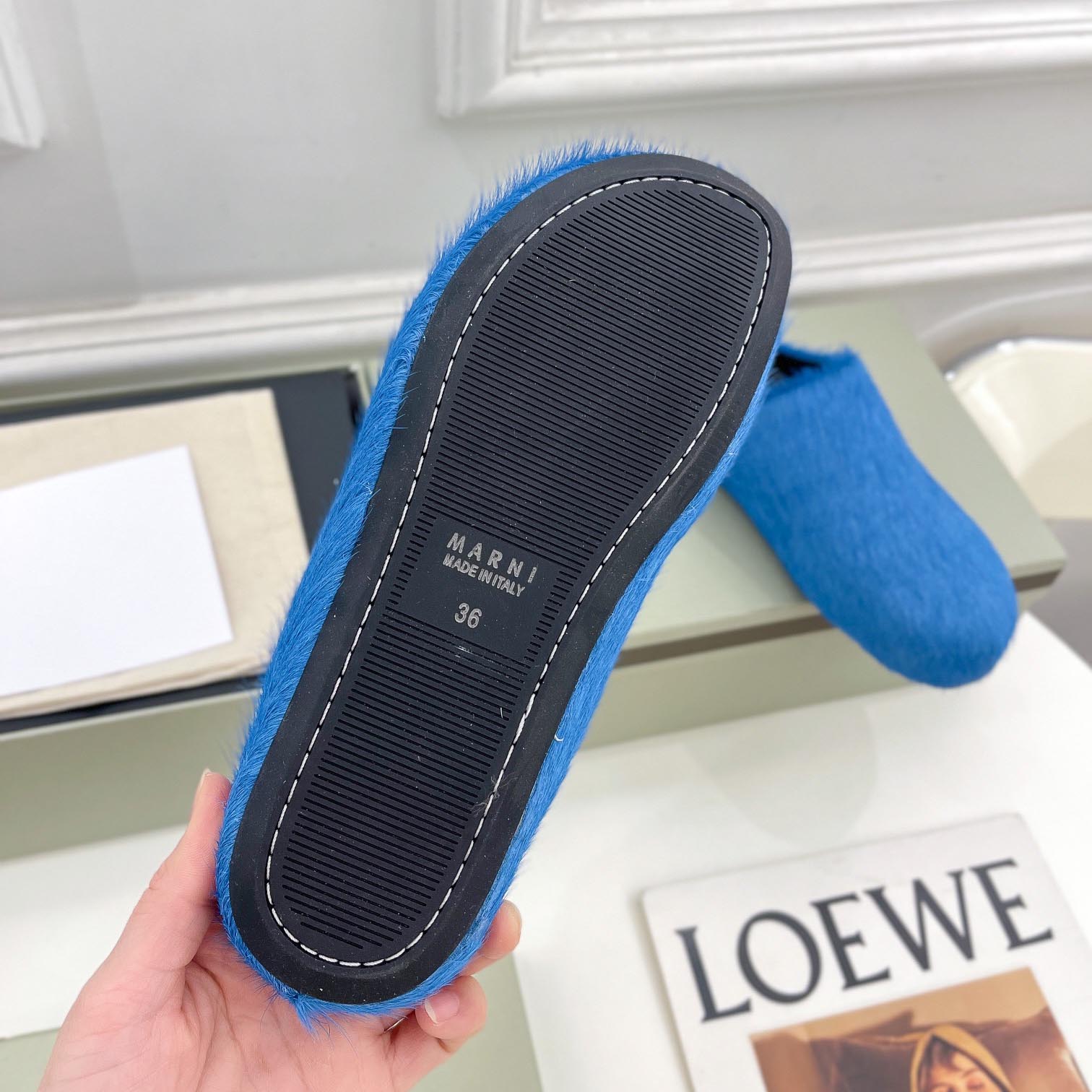 Marni Blue Long Hair Calfskin Fussbett Sabot - DesignerGu