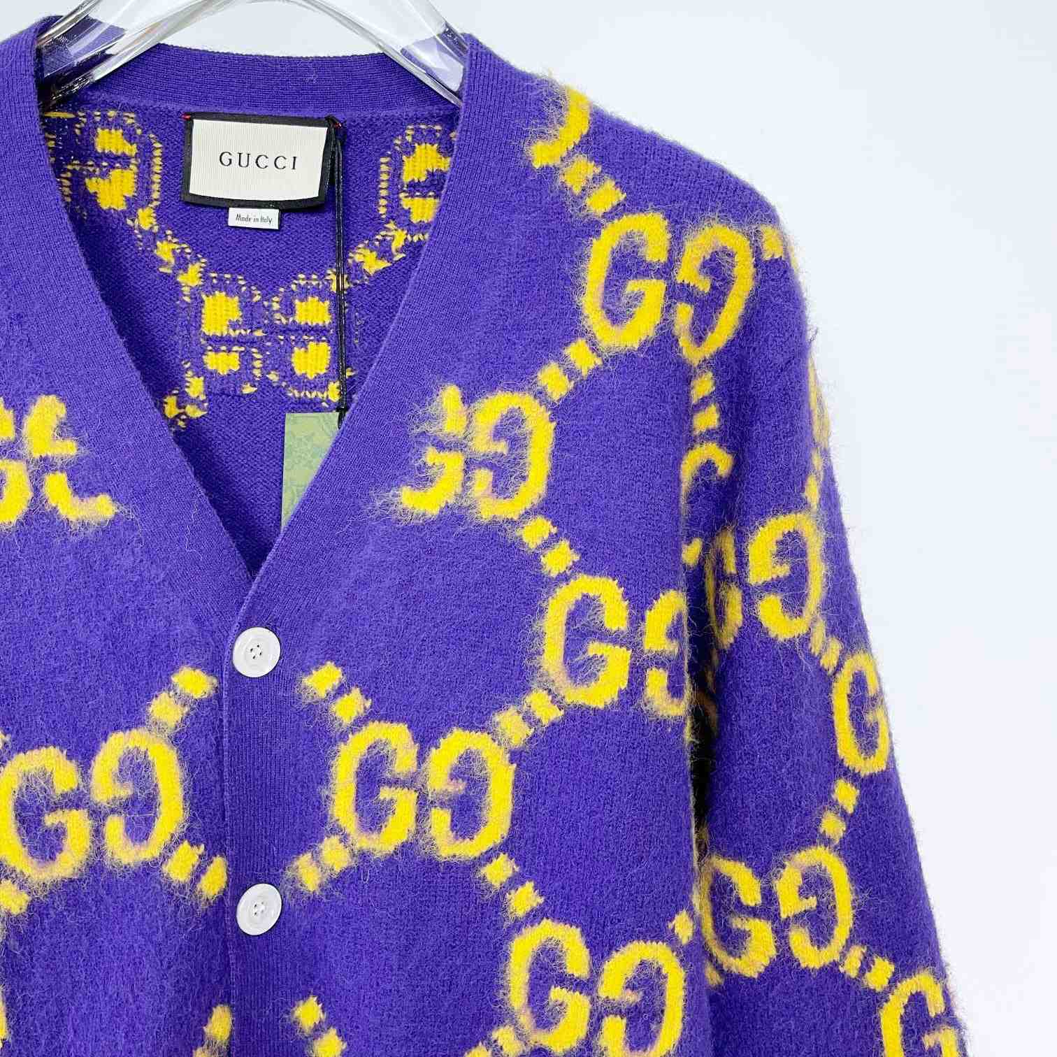 Gucci Wool Cardigan With GG Intarsia - DesignerGu