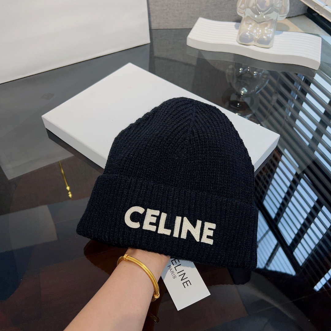 Celine  Embroidered Beanie In Ribbed Wool - DesignerGu