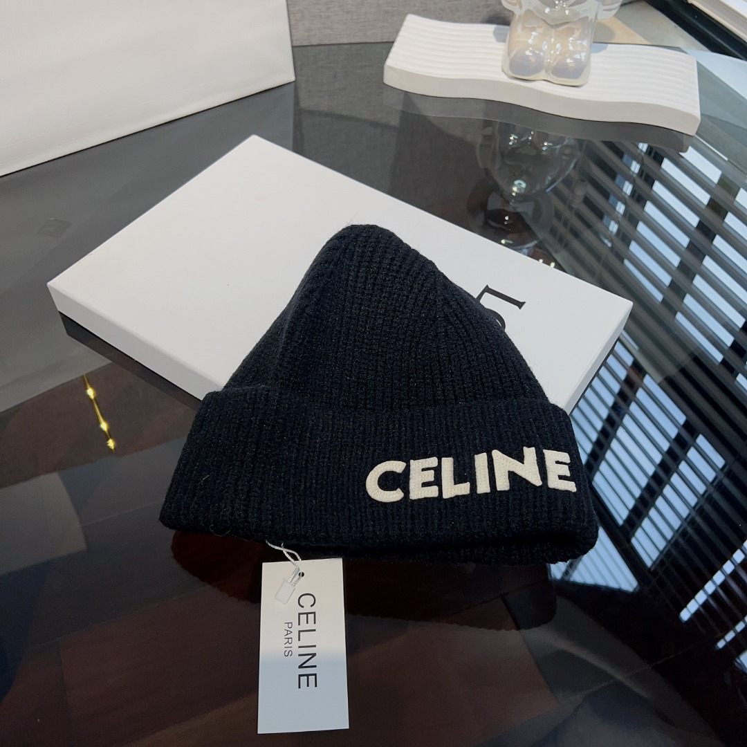 Celine  Embroidered Beanie In Ribbed Wool - DesignerGu