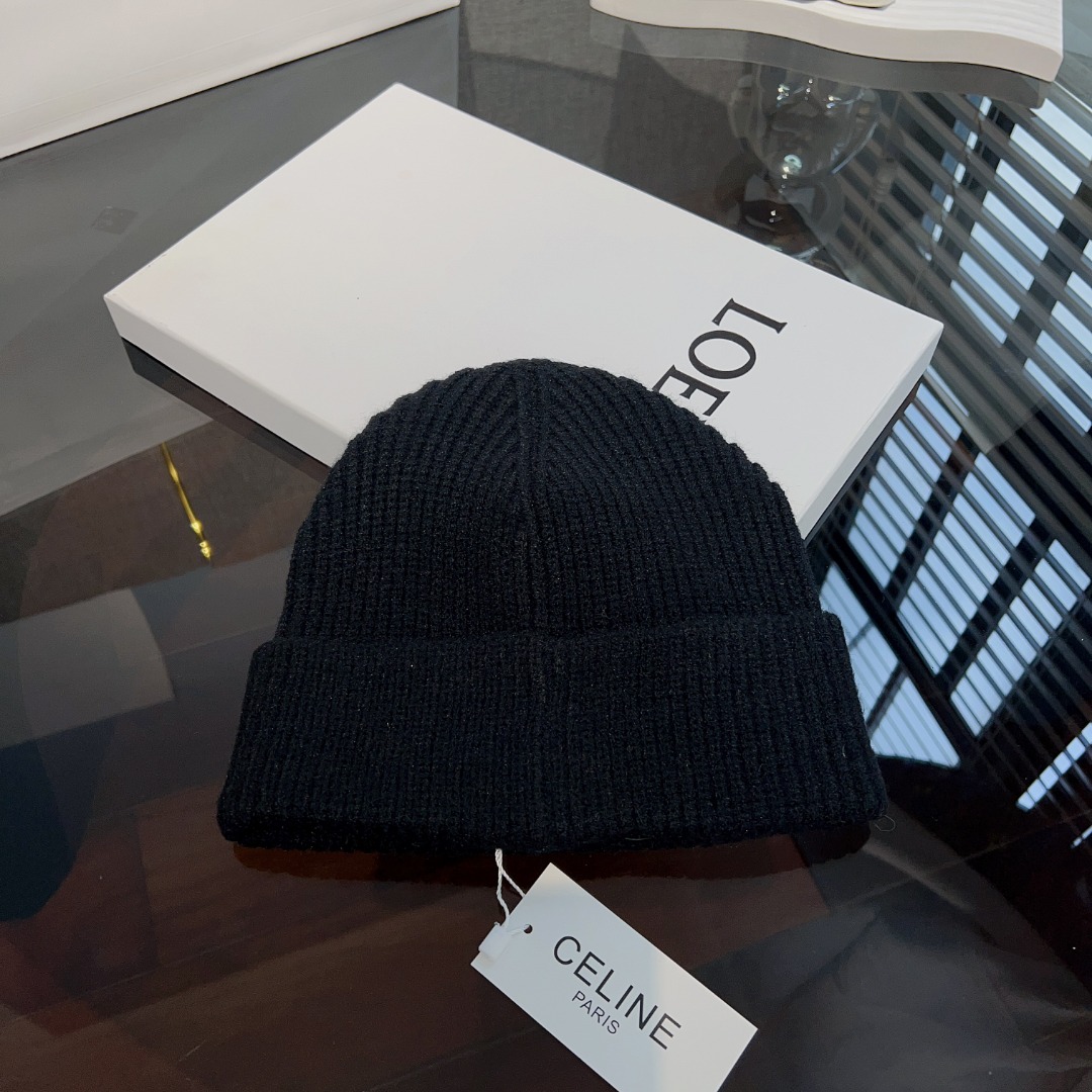 Celine  Embroidered Beanie In Ribbed Wool - DesignerGu