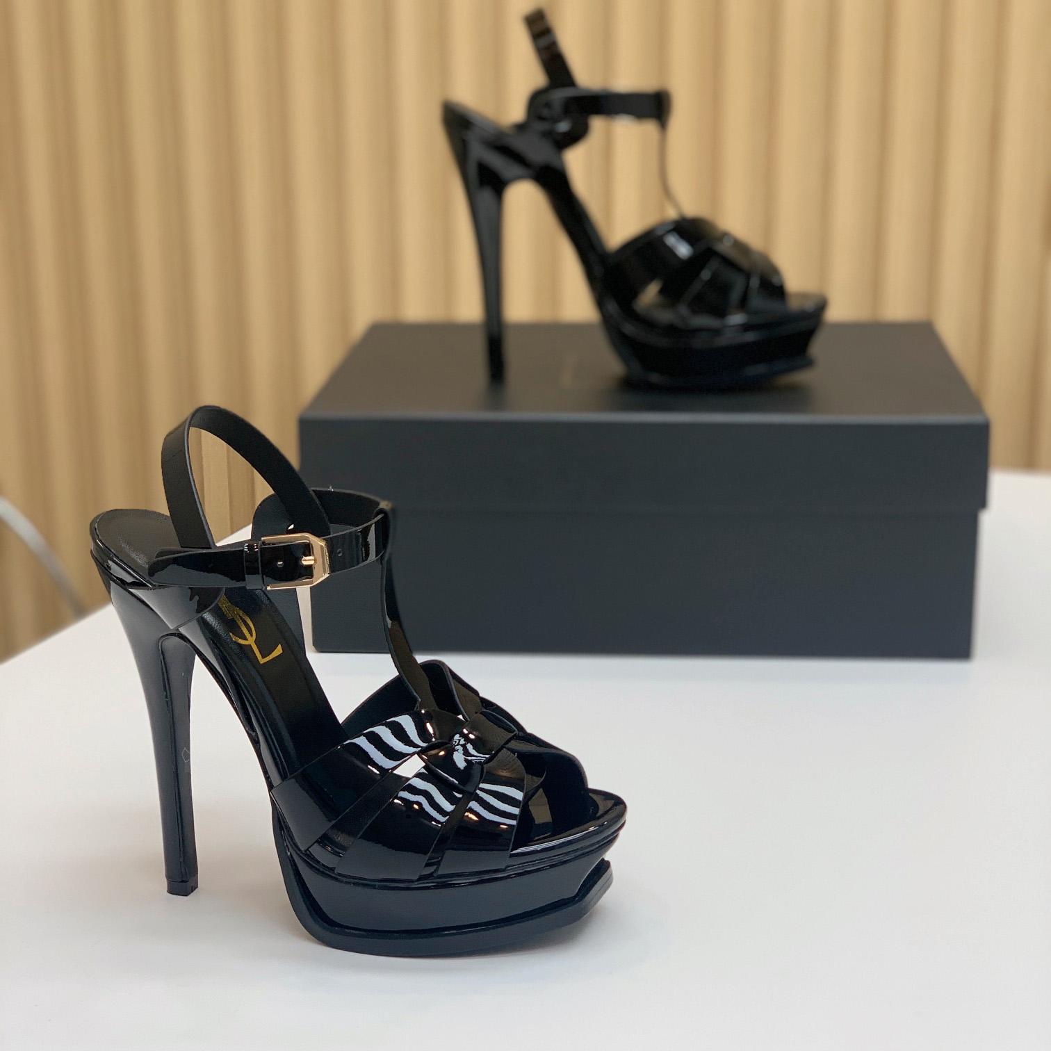 Saint Laurent Tribute Platform Sandals In Patent Leather - DesignerGu