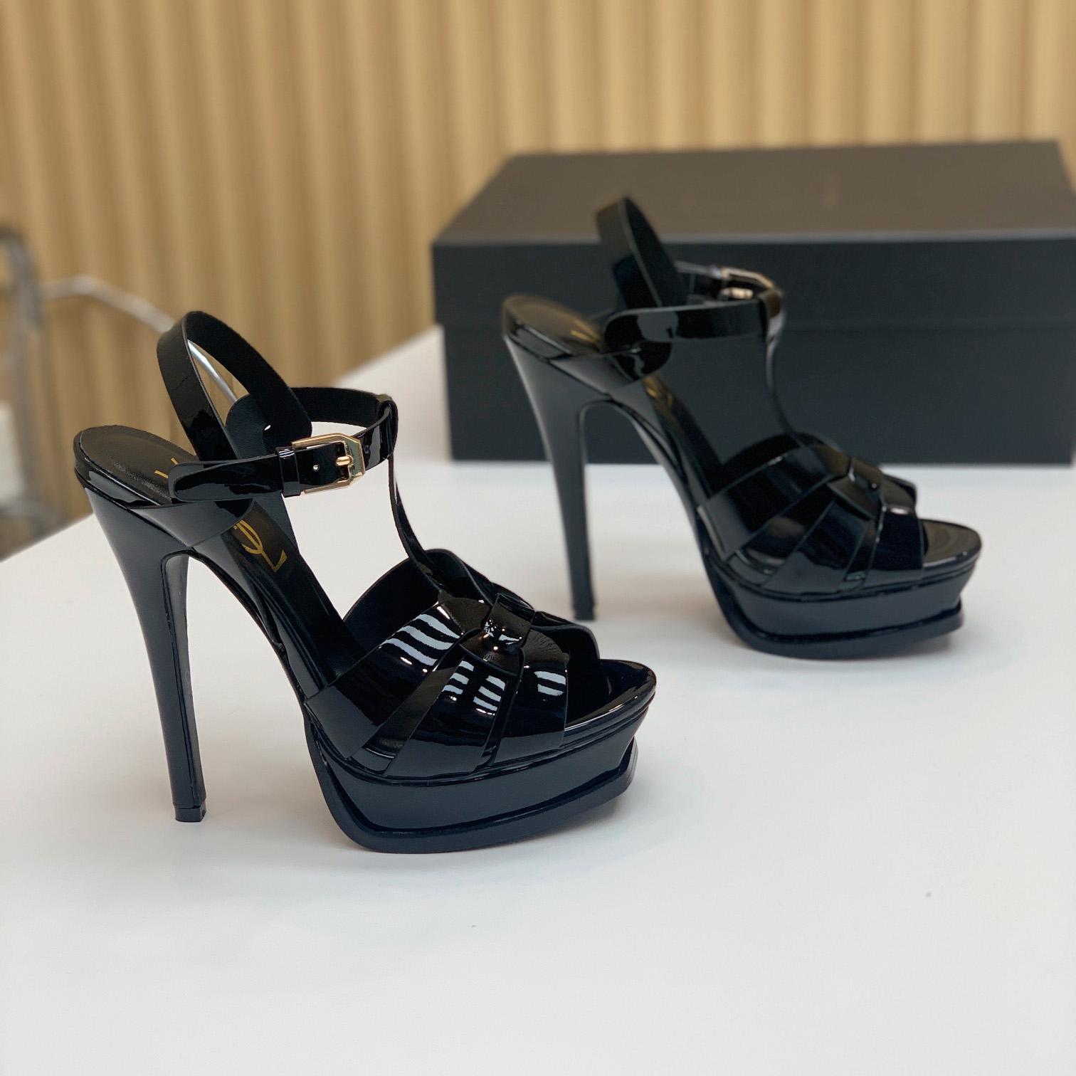 Saint Laurent Tribute Platform Sandals In Patent Leather - DesignerGu