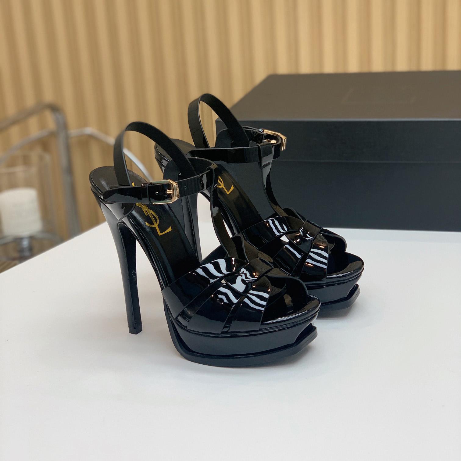 Saint Laurent Tribute Platform Sandals In Patent Leather - DesignerGu