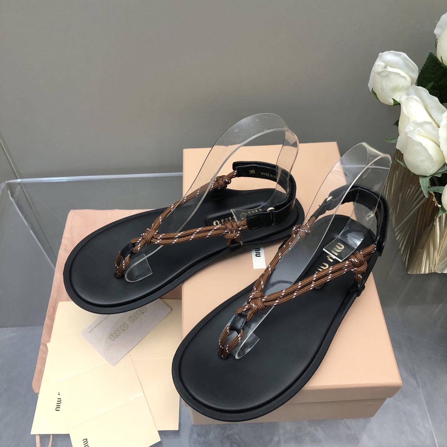 Miu Miu Riviere Cord And Leather Sandals - DesignerGu