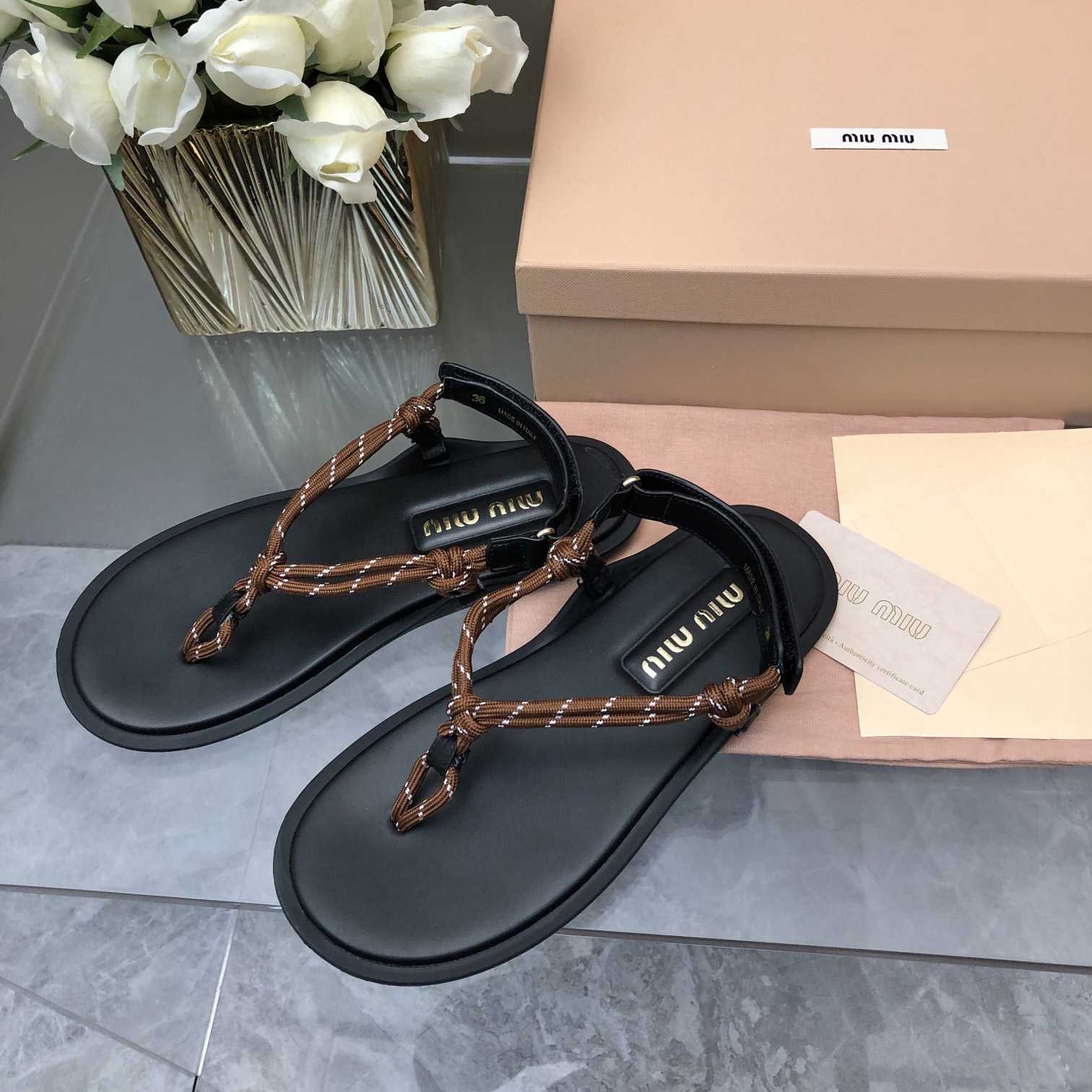 Miu Miu Riviere Cord And Leather Sandals - DesignerGu