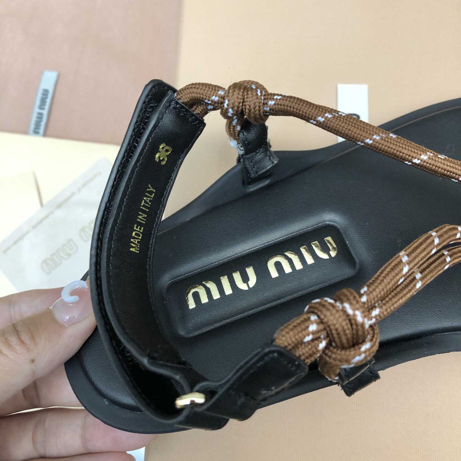 Miu Miu Riviere Cord And Leather Sandals - DesignerGu