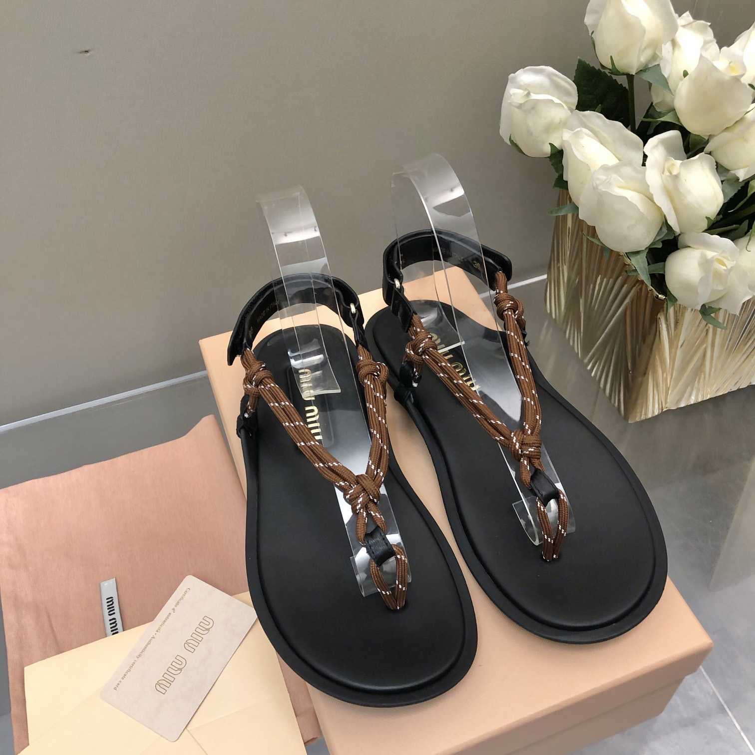 Miu Miu Riviere Cord And Leather Sandals - DesignerGu