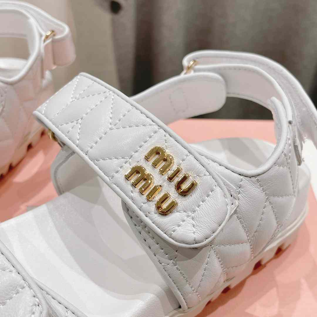 Miu Miu Sporty Matelassé Nappa Leather Sandals - DesignerGu