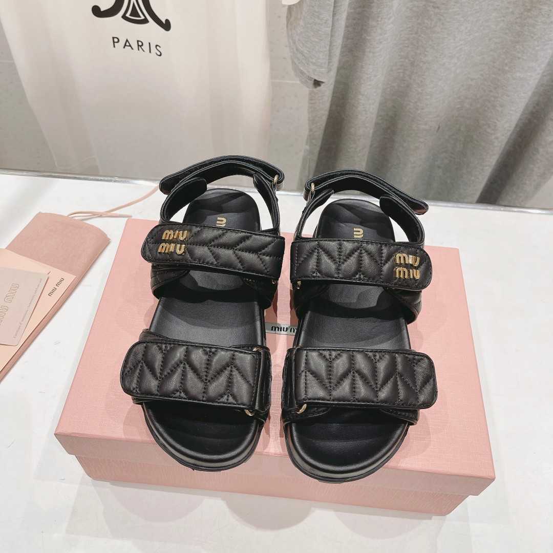 Miu Miu Sporty Matelassé Nappa Leather Sandals - DesignerGu
